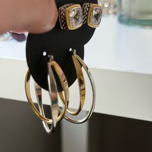 Mixed Metal Gold & Silver Hoop Earrings Set of 2